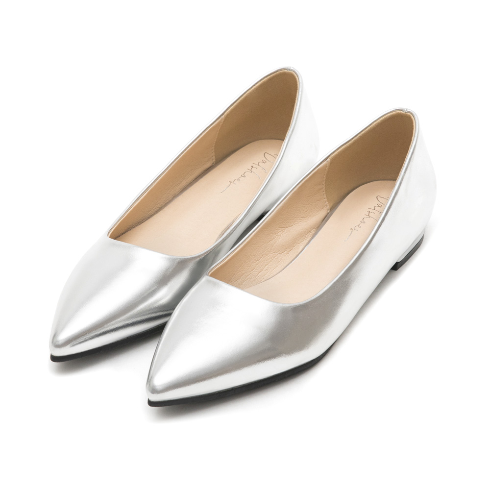 Classic Pointed Toe Ballet Flats Silver