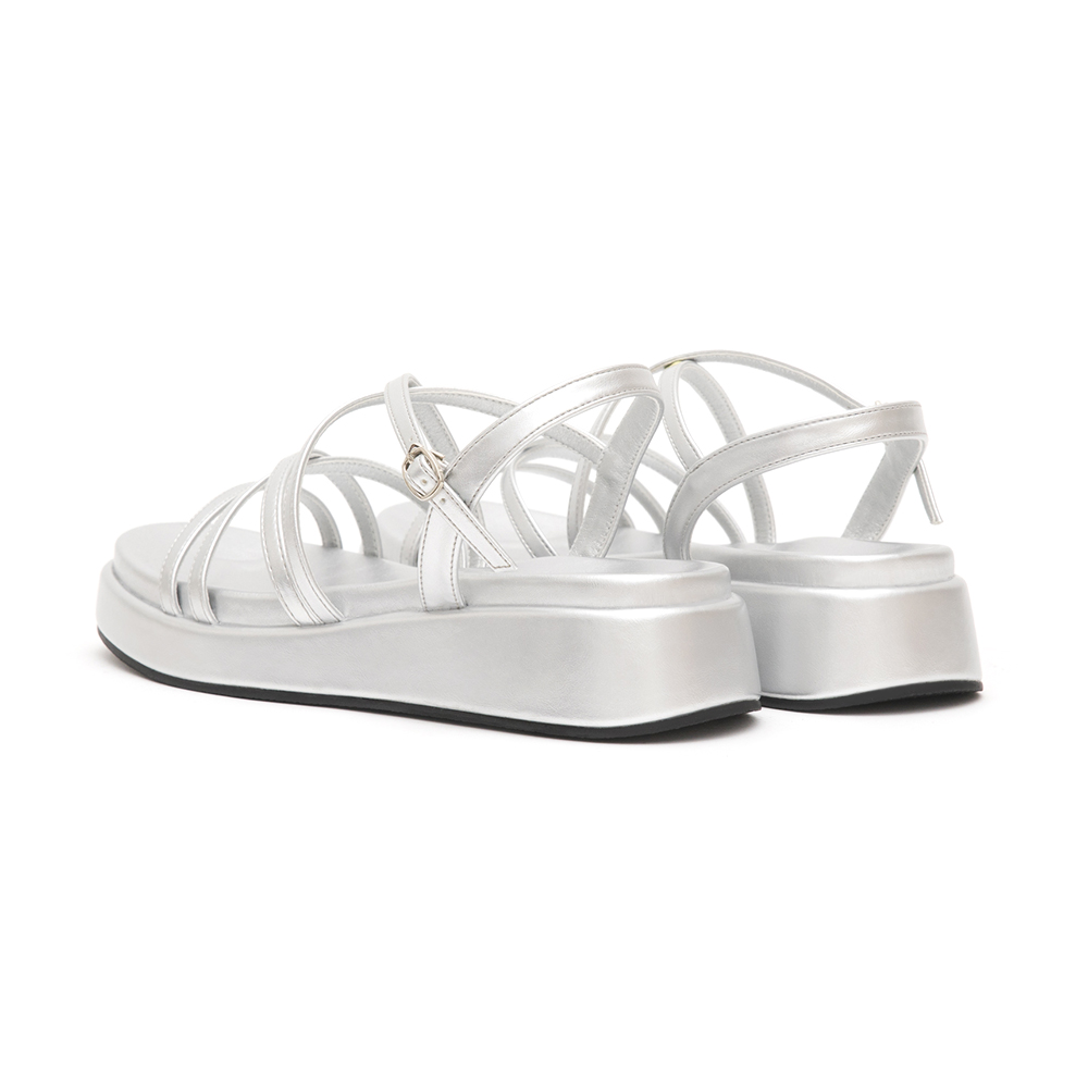 Cross-Strap Thick Sole Sandals Silver