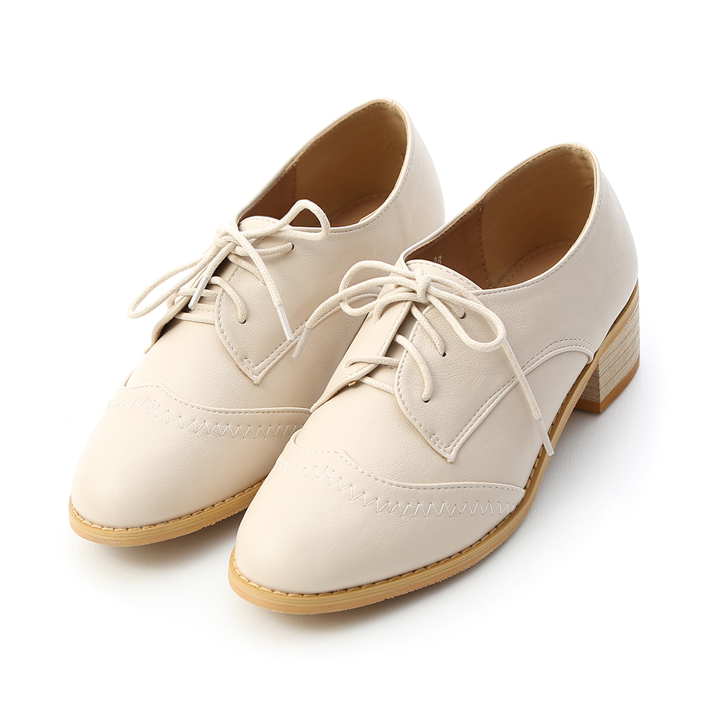 Stitch Detail Mid Heel Oxford Shoes French Vanilla White │ D+AF ...