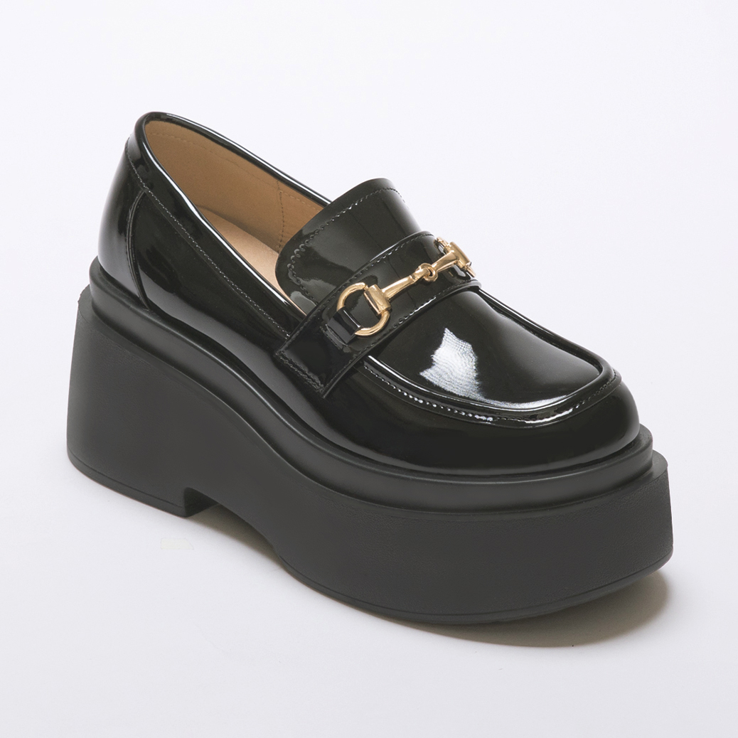 Plus Thick Sole Horsebit Loafers Patent black