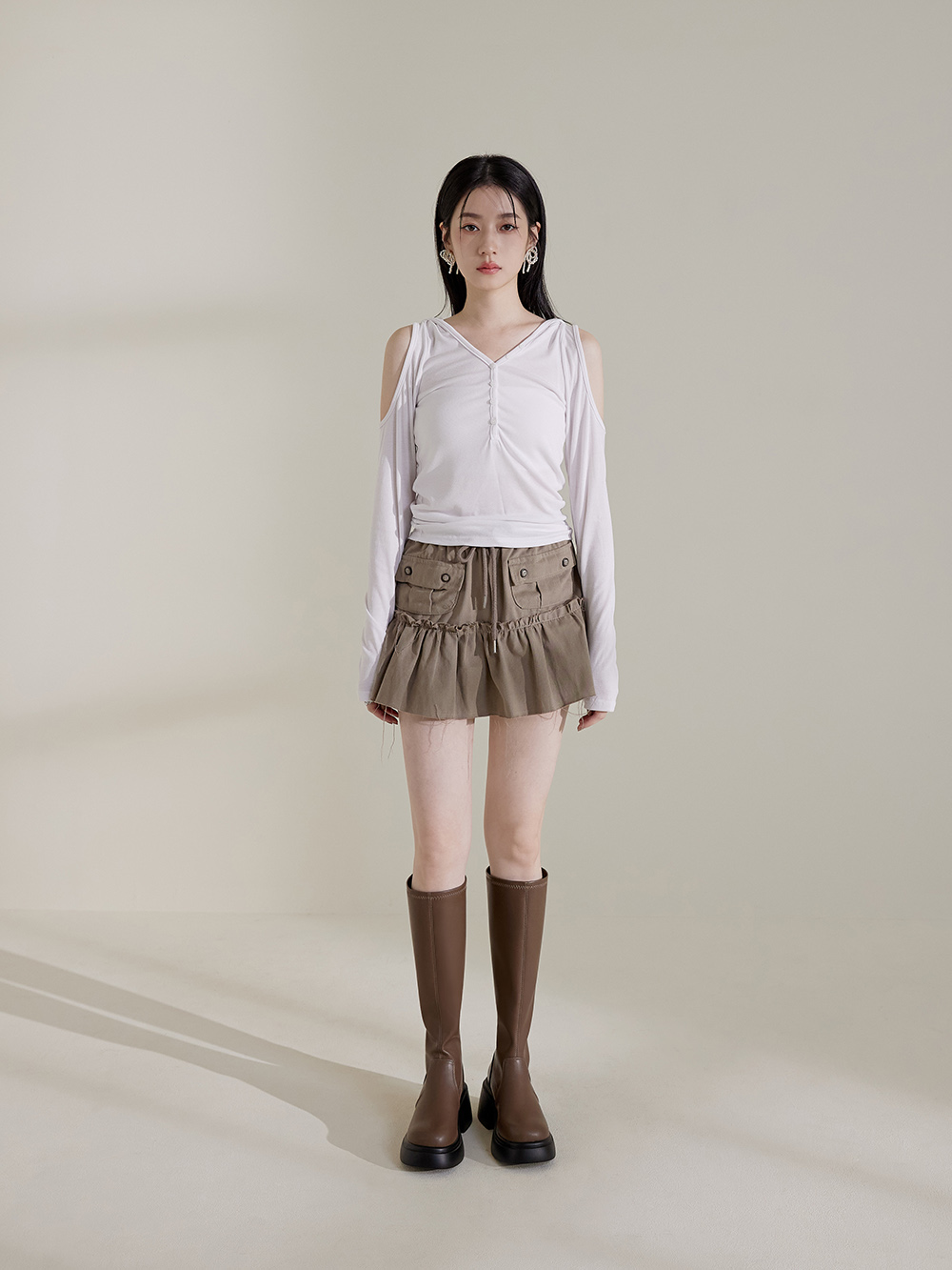 明星舞台．輕量加厚底瘦瘦長靴 潮流棕