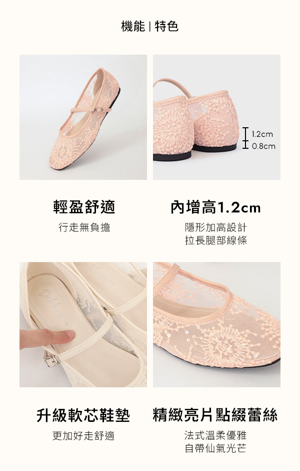 仙女閃光蕾絲網紗平底瑪莉珍鞋 黑