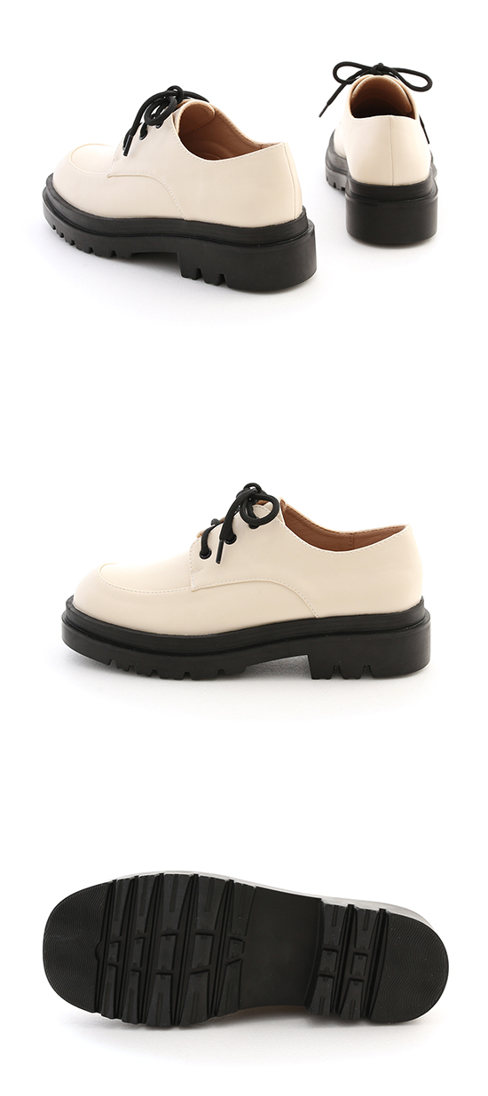 Round Toe Platform Oxford Shoes Cream