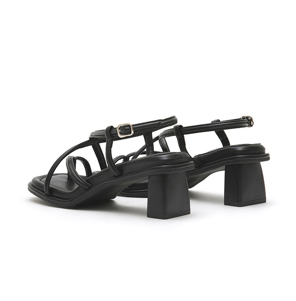 Elegant Thin Strap Square Toe Mid-Heel Sandals Black