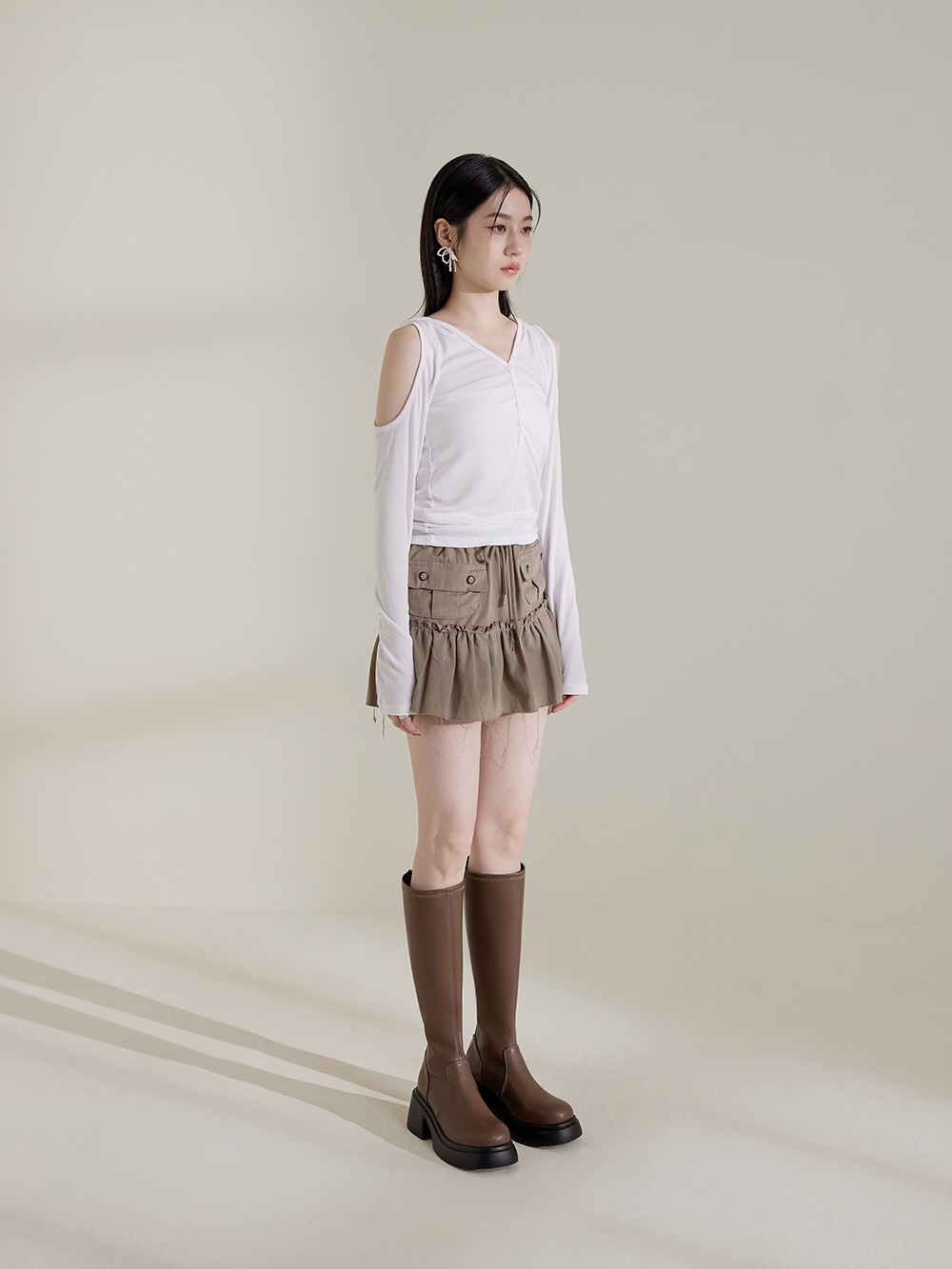 明星舞台．輕量加厚底瘦瘦長靴 潮流棕