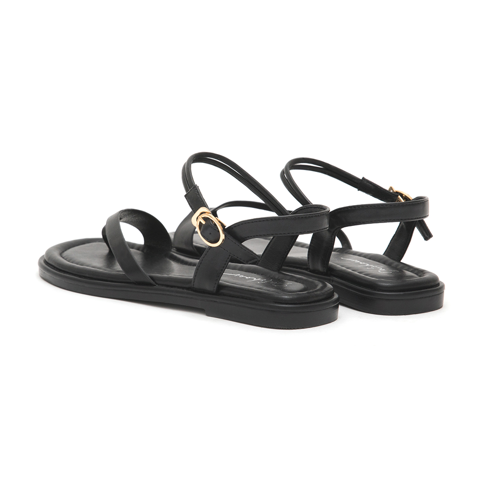 Chic Style Diagonal Strap Toe-Loop Flat Sandals Black