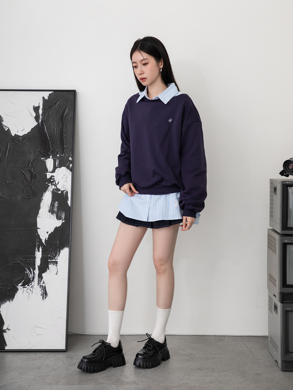 摩登少女．輕量鋸齒底綁帶德比鞋 黑漆