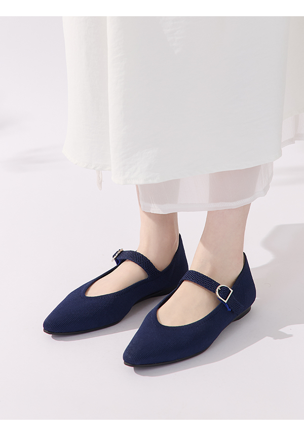 【3D零感雲織鞋】尖頭瑪莉珍鞋 皇家藍