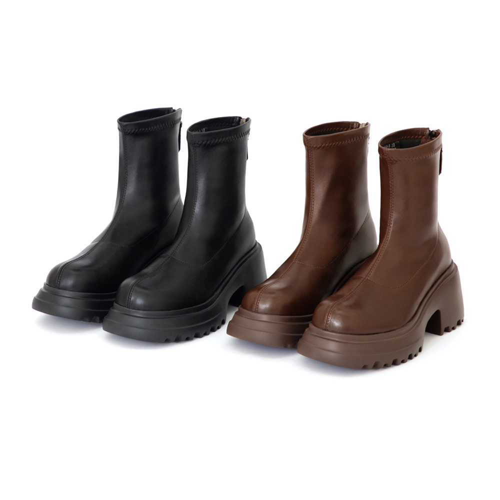 瘦腿密碼輕量厚底瘦瘦短靴 咖啡色