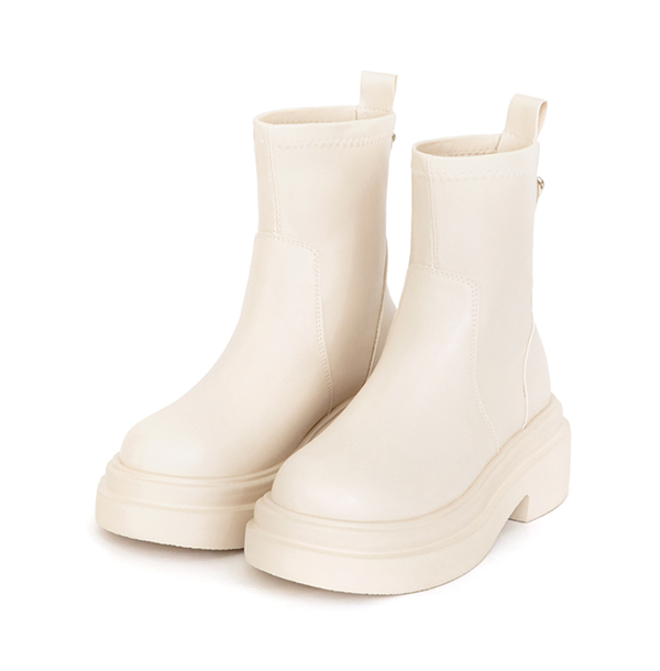 安可返場輕量底素面瘦瘦短靴 米白色