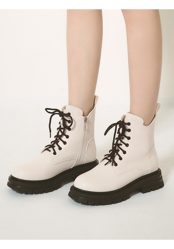 Side Cut Lace-Up Martin Boots Vanilla