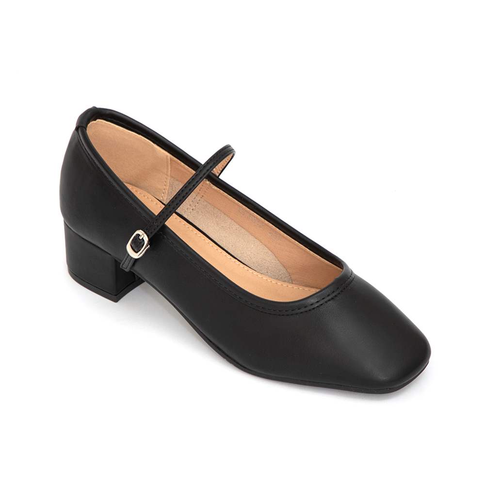 甜蜜蜜方頭氣質粗跟瑪莉珍鞋 黑色