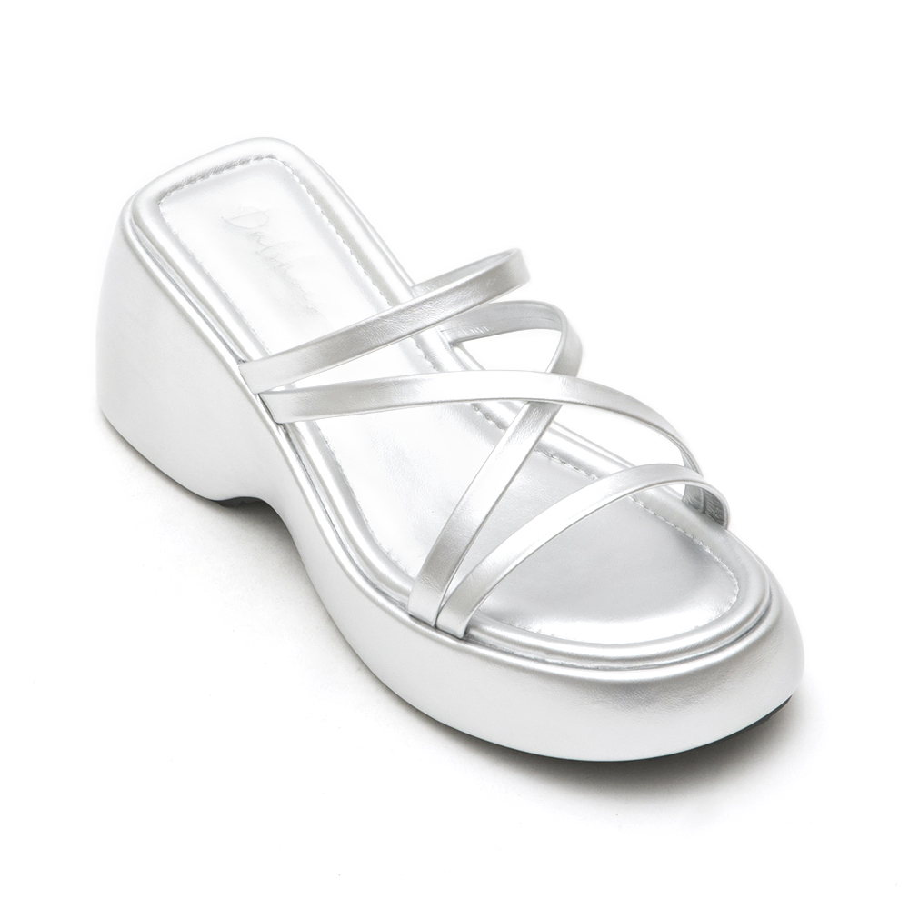 Cross Strap Thick Sole Slide Sandals Silver