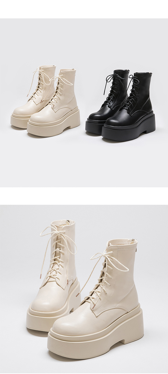 Chunky Sole Lace-up Ankle Boots Vanilla