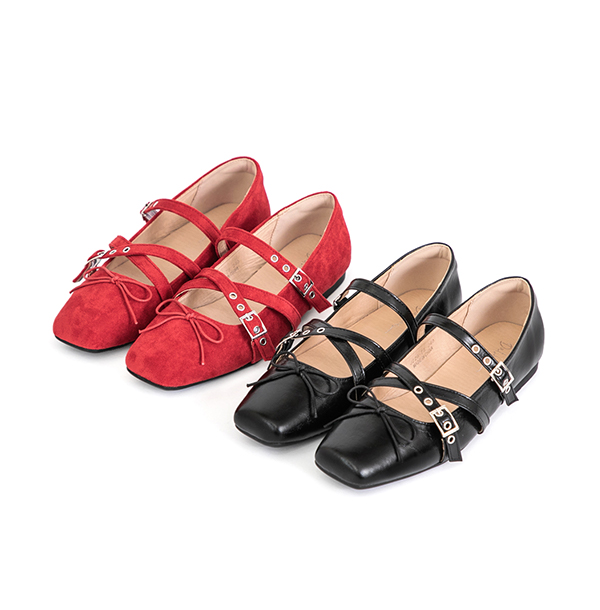 甜美酷感交叉帶瑪莉珍鞋 紅色