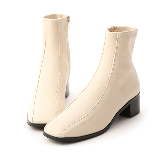 Seam Line Detail Sock Boots French Vanilla White