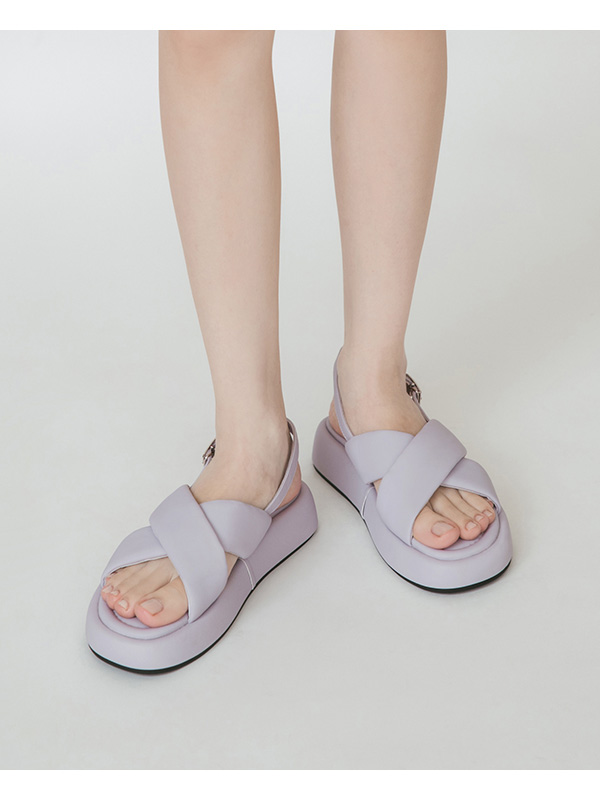 Pastel Wide Band Cross-Straps Soft Sandals 紫