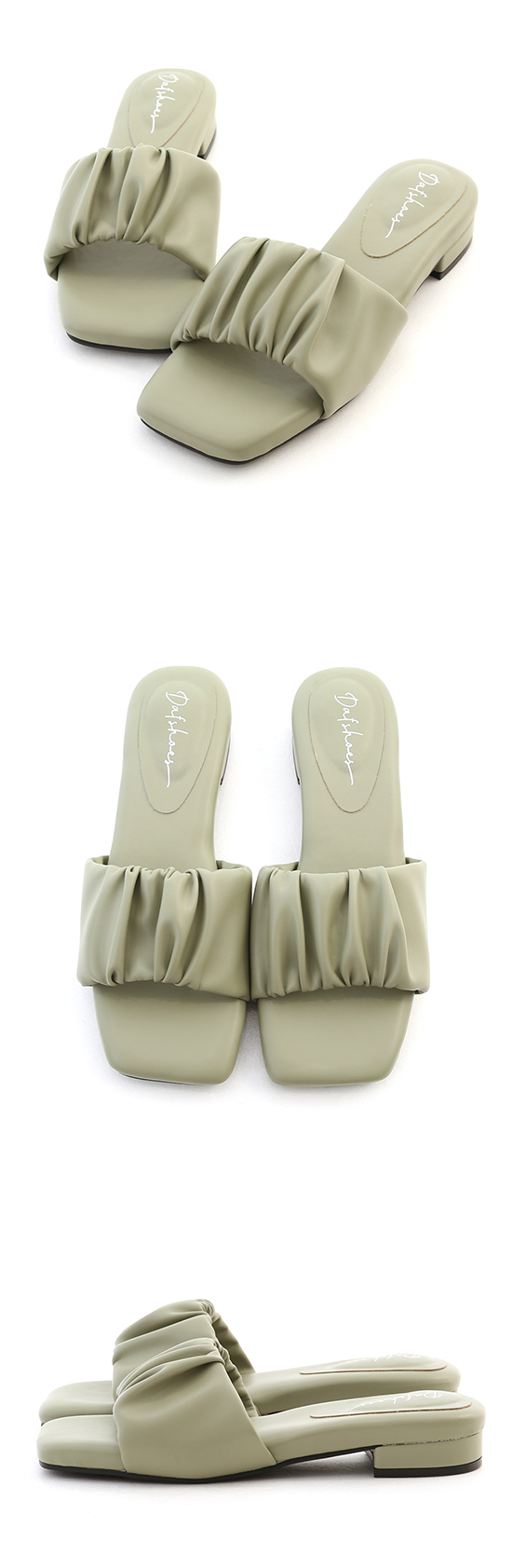 Ruched Puffy Cushioned Sandals Sage Green