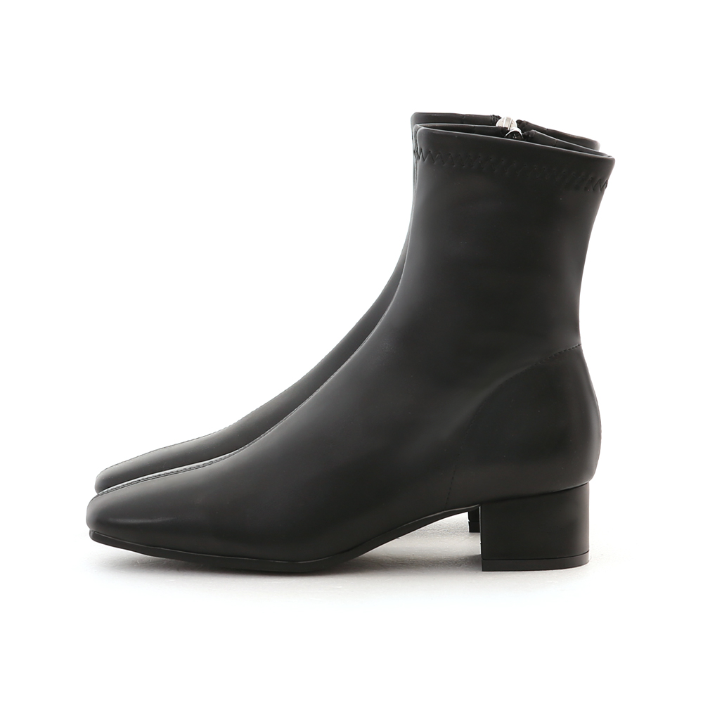 Plain Stitching Low-Heel Square Toe Slimming Boots Black