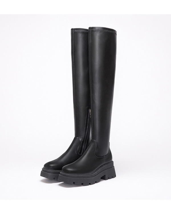 Over-The-Knee Fitting Tall Boots Black