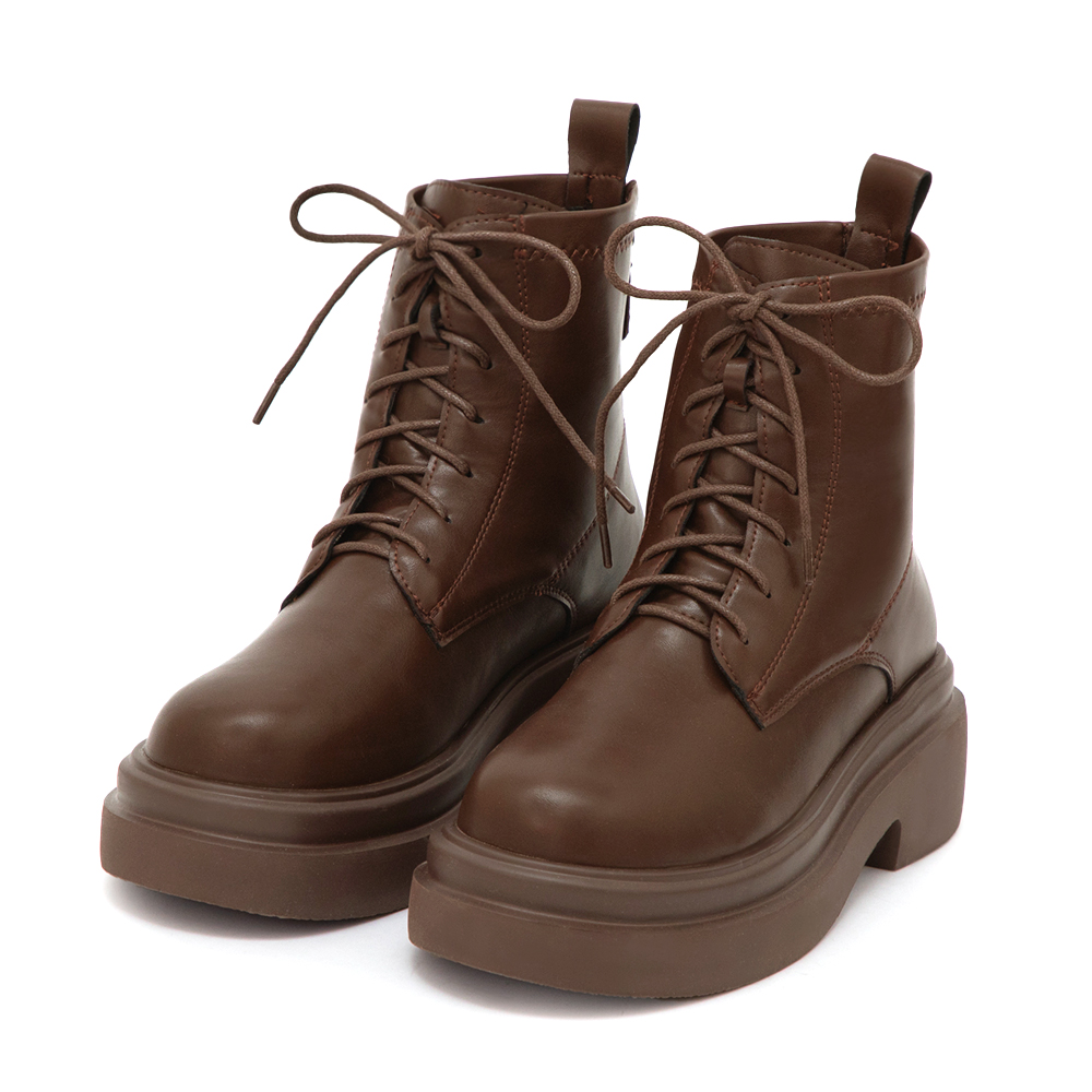 偶像學園輕量厚底綁帶短靴 咖啡色