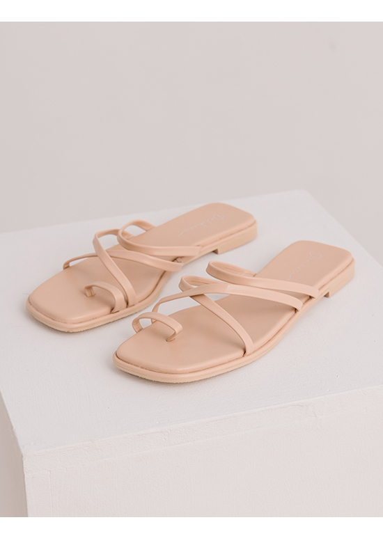 Cross Strap Toe Loop Sandals Nude pink