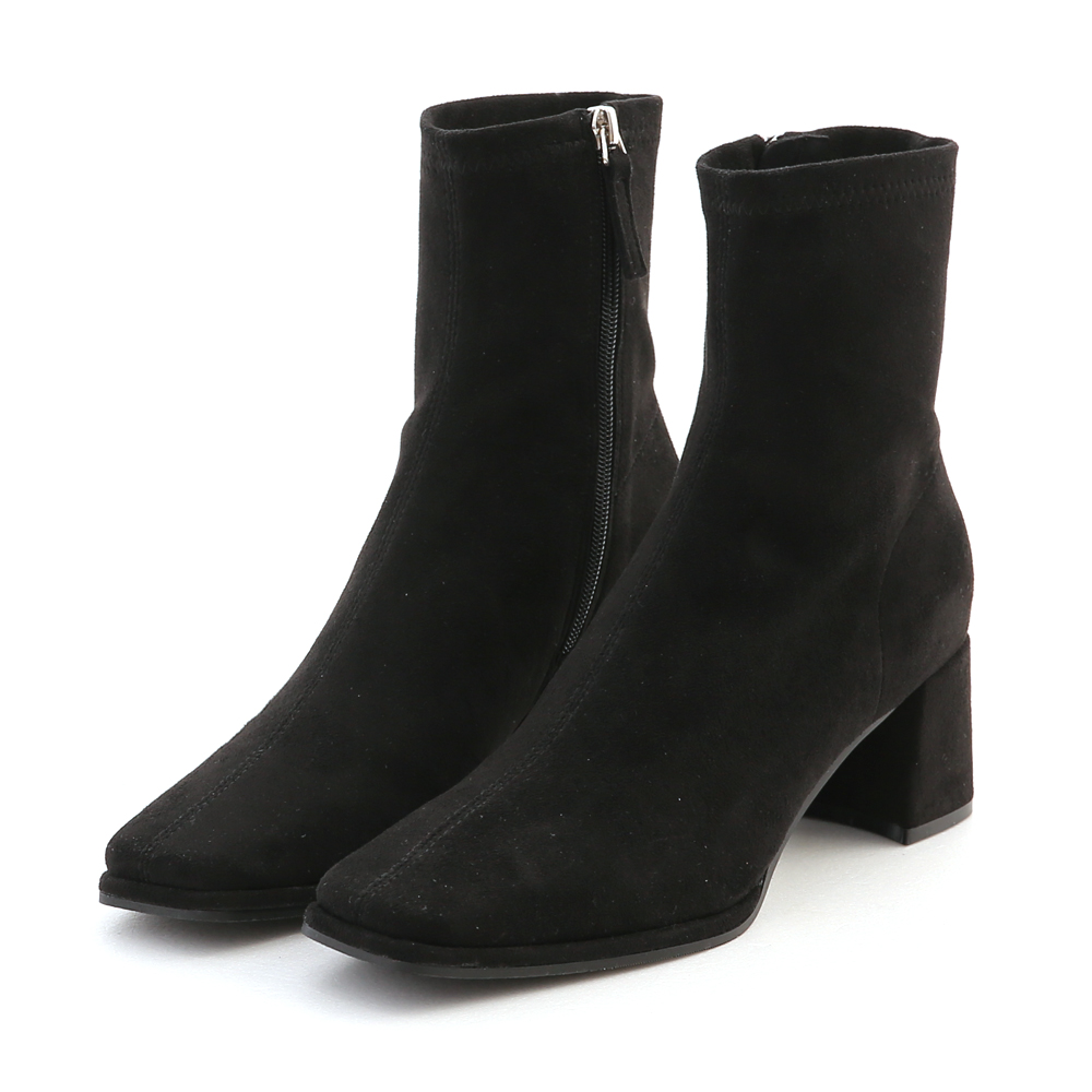 Plain Square Toe High Heel Slimming Boots Textured black