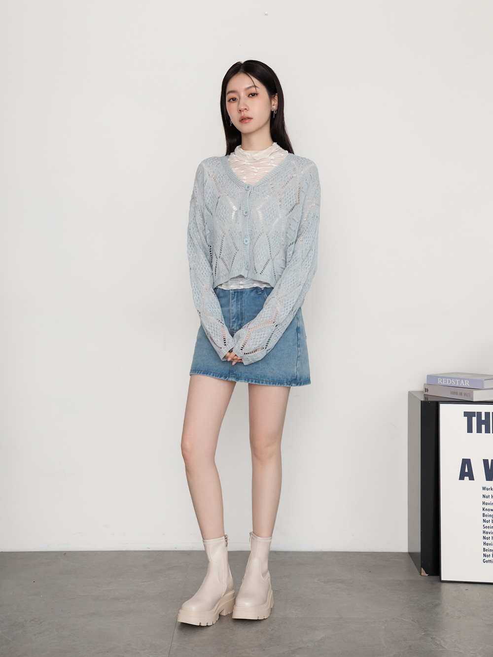 筆直漫畫腿．方糖鬆糕厚底素面瘦瘦靴 香草米