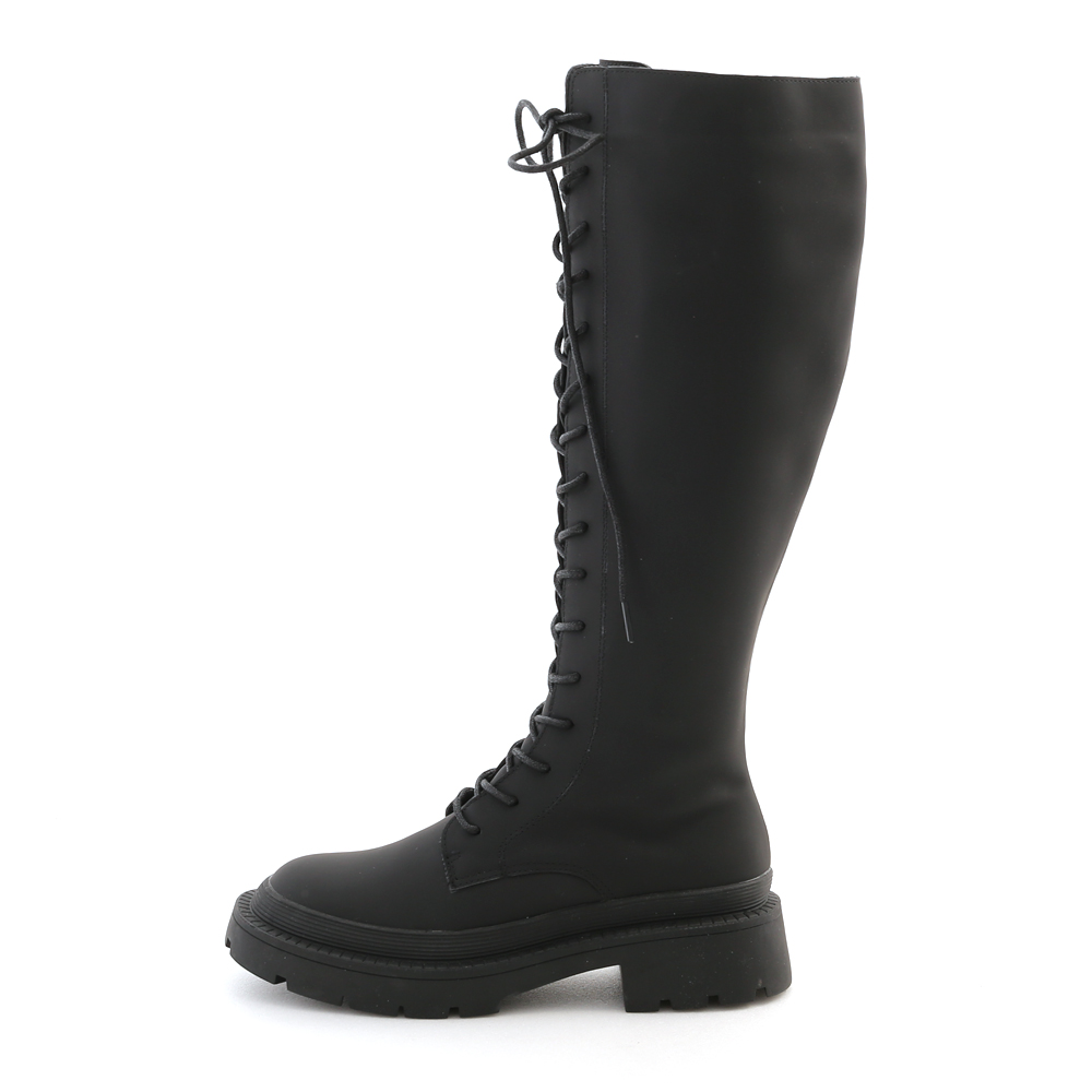 Track Sole Lace-up Under-The-Knee Boots Black
