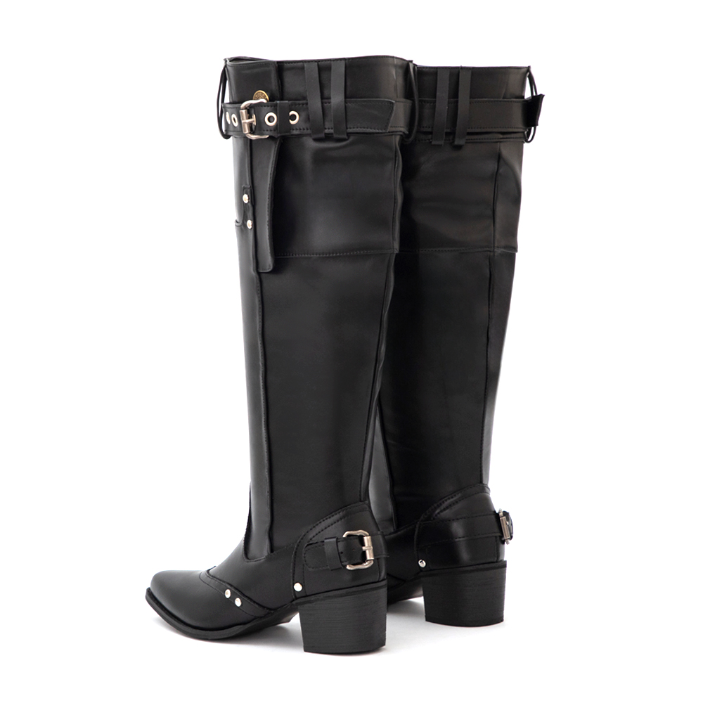 流浪風褲型剪裁尖頭寬筒靴 黑色