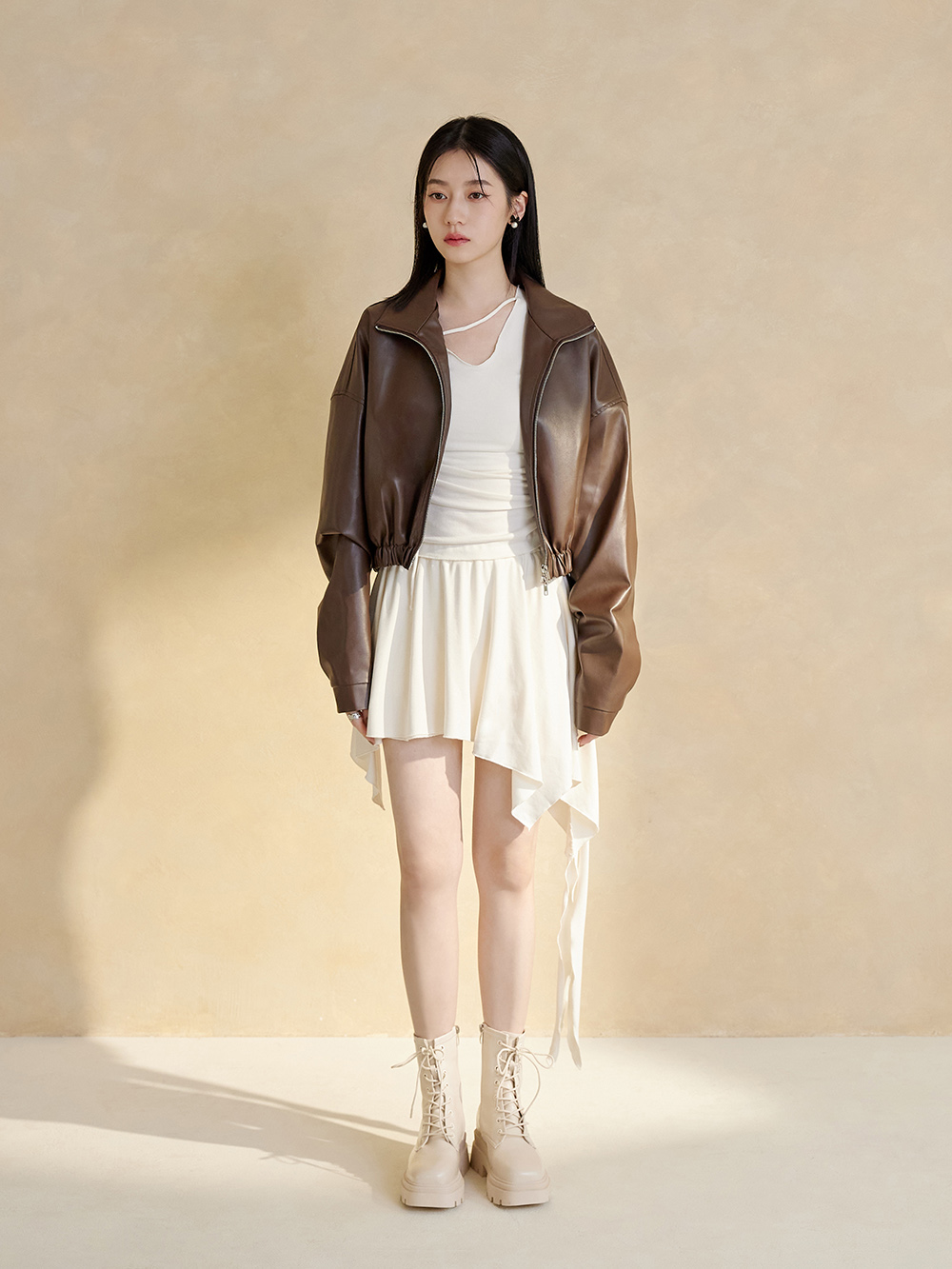 酷甜小妞．方糖鬆糕厚底綁帶短靴 香草米