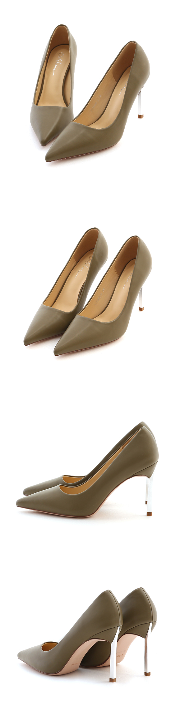Plain Pointed Toe 9cm High-Heels Olive Green