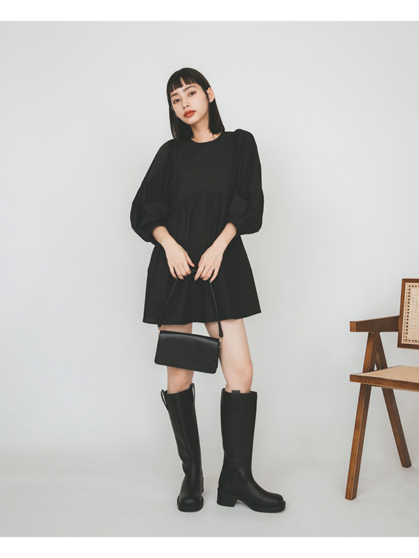 Square Toe Low-Heel Army Boots Black