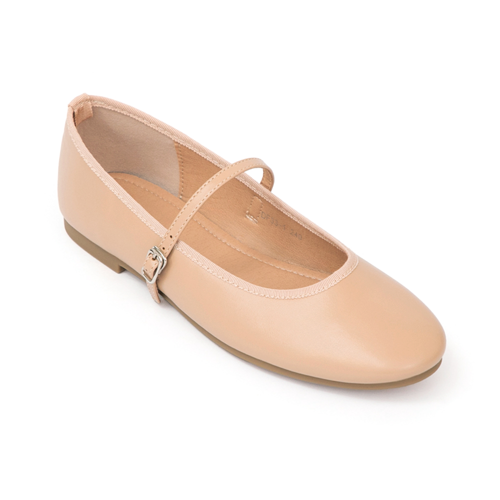 奧黛麗小圓頭平底瑪莉珍鞋 杏色