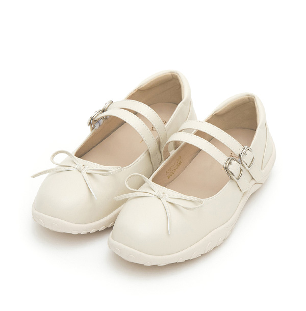 Double-Strap Athletic Ballet Flats Beige