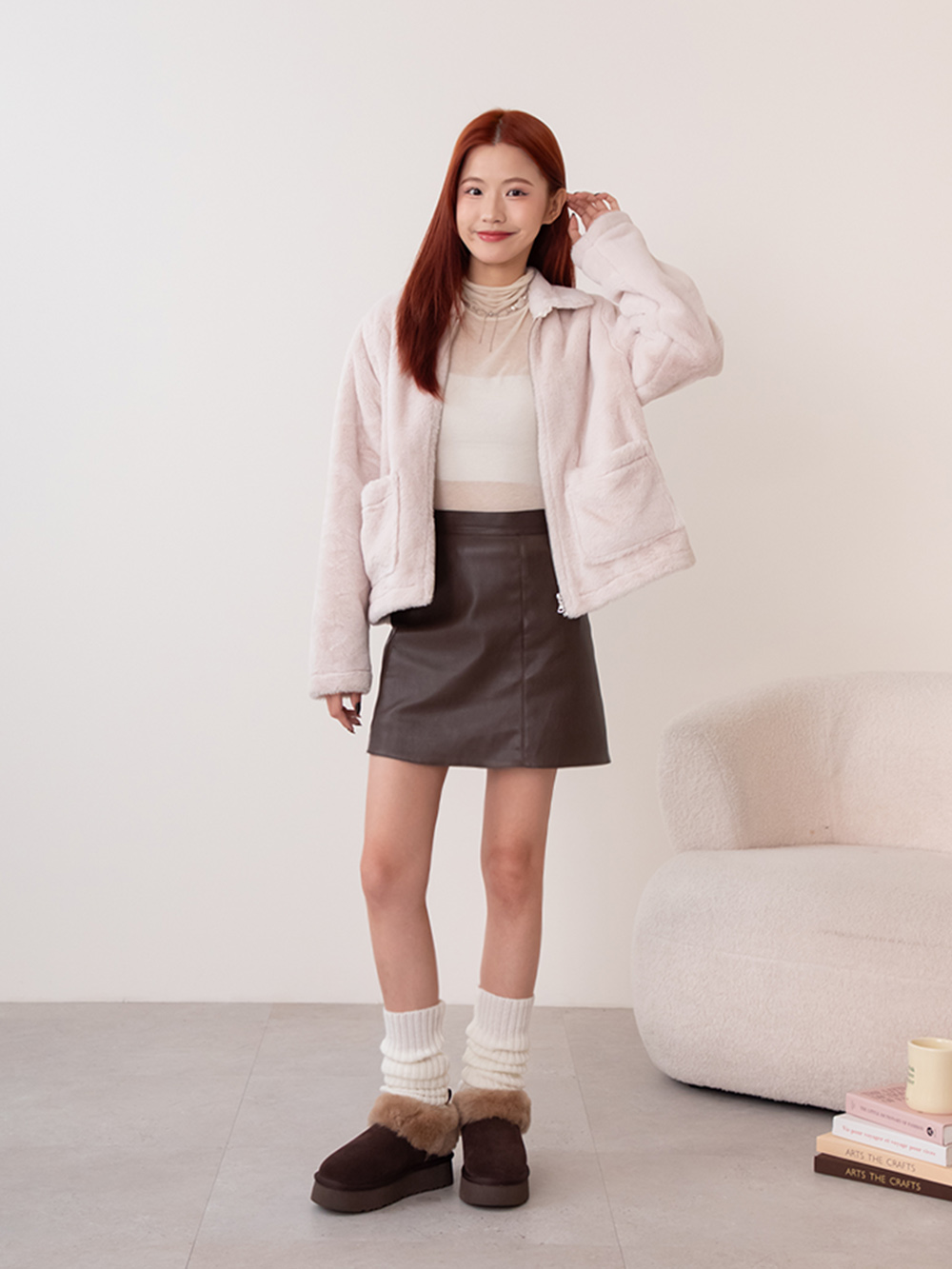 暖暖泡芙厚底翻毛真皮雪靴 咖啡色