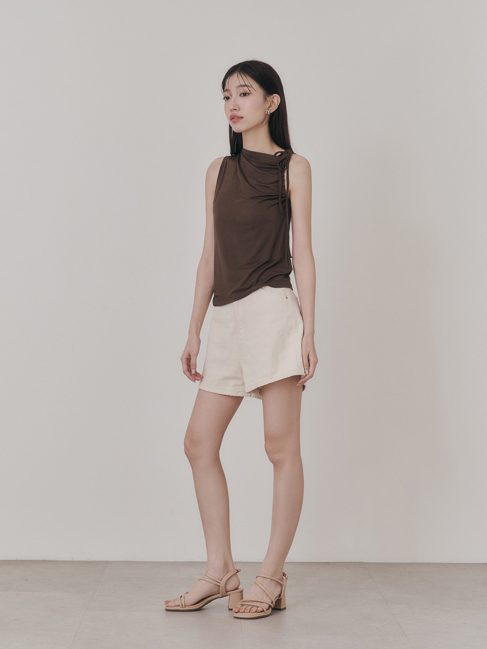 彩虹泡泡糖．泡芙軟墊細帶高跟涼鞋 奶茶杏