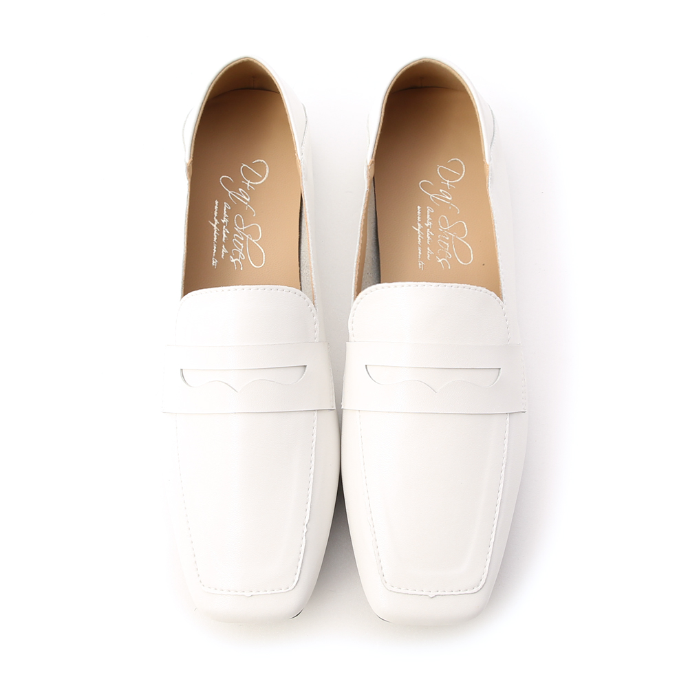 Soft Faux Leather Square Toe Loafers White