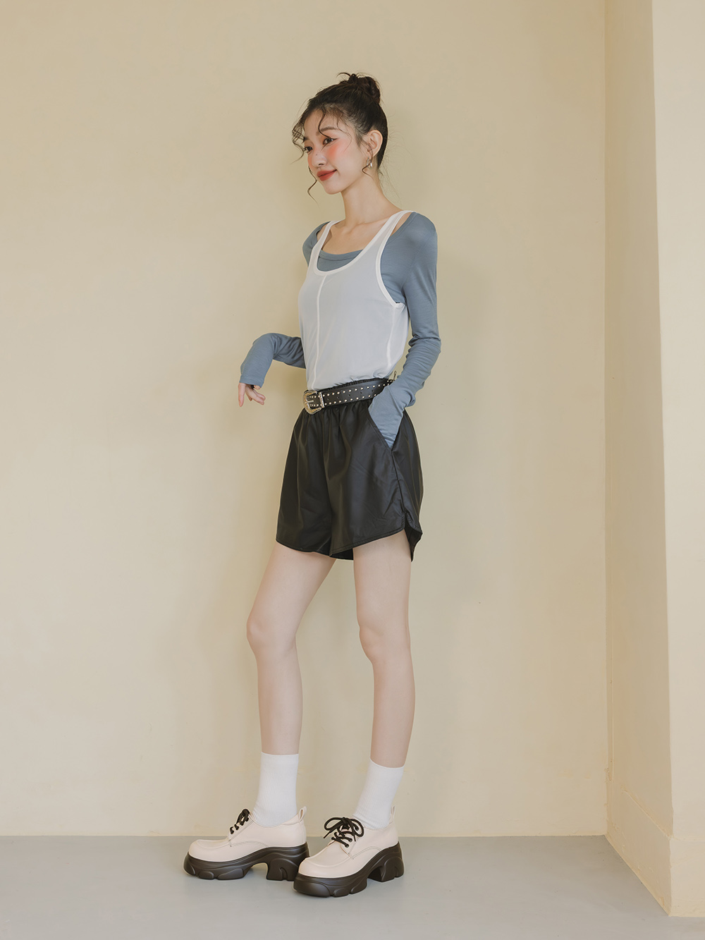 模範校花輕量鋸齒增高底德比鞋 米白