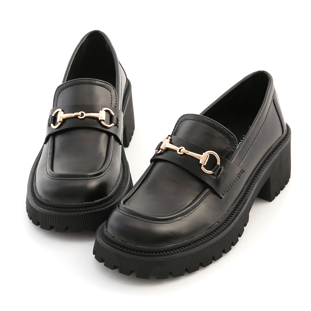 Track Sole Chunky Horse-bit Loafers Black
