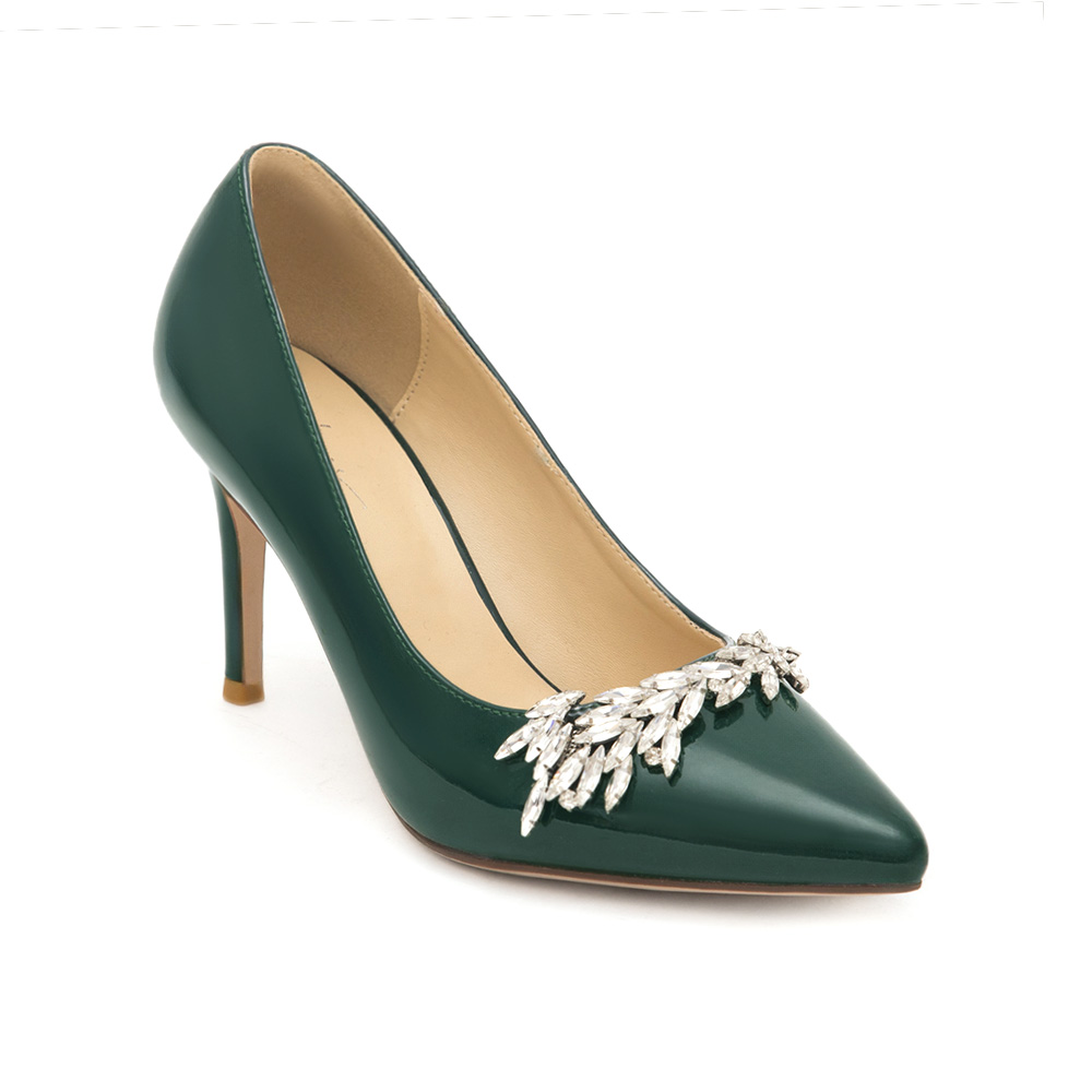 Glamour Gem-Embellished Patent Leather 8cm Heels Green