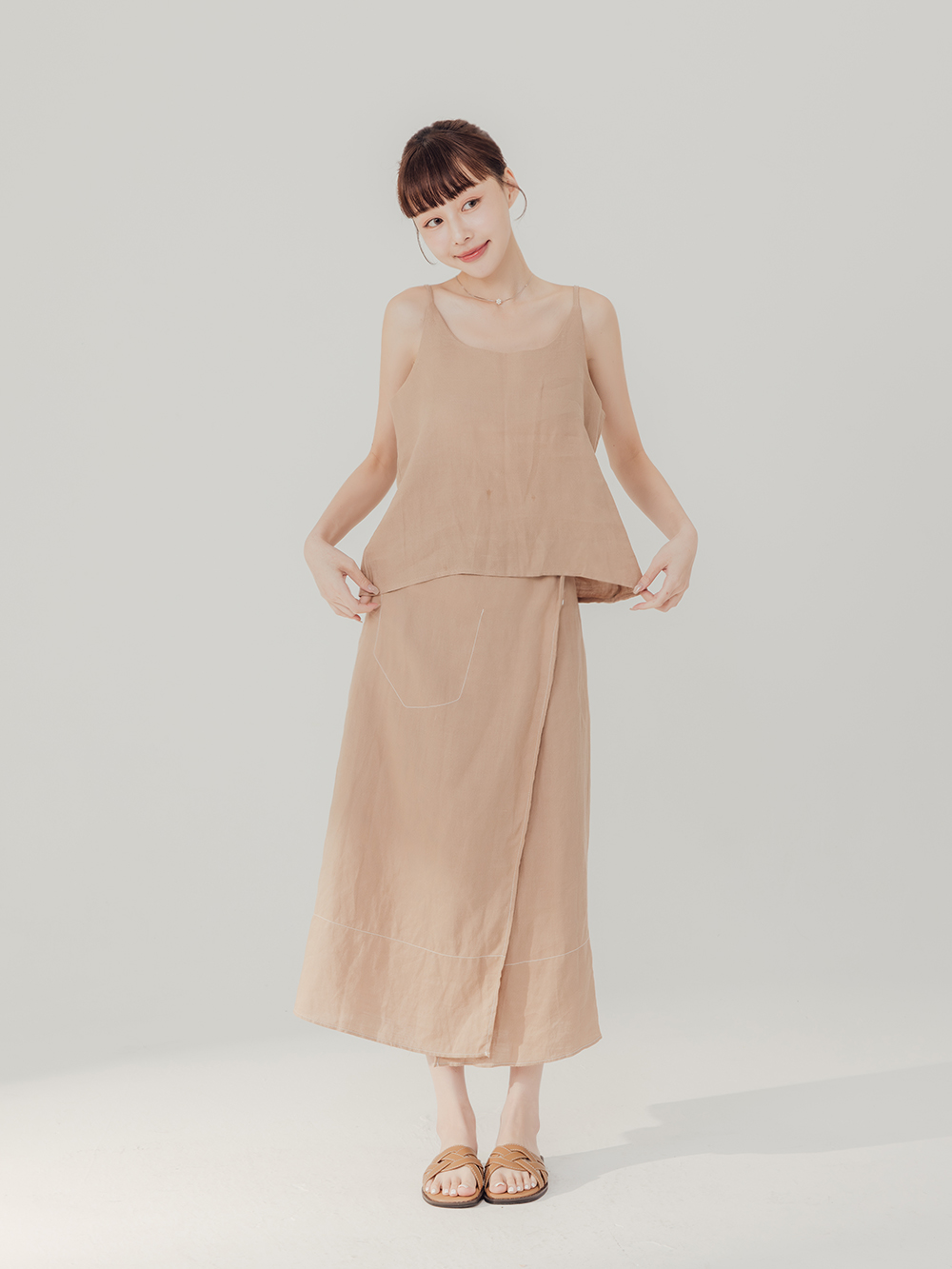 漫步海島編織設計平底拖鞋 棕