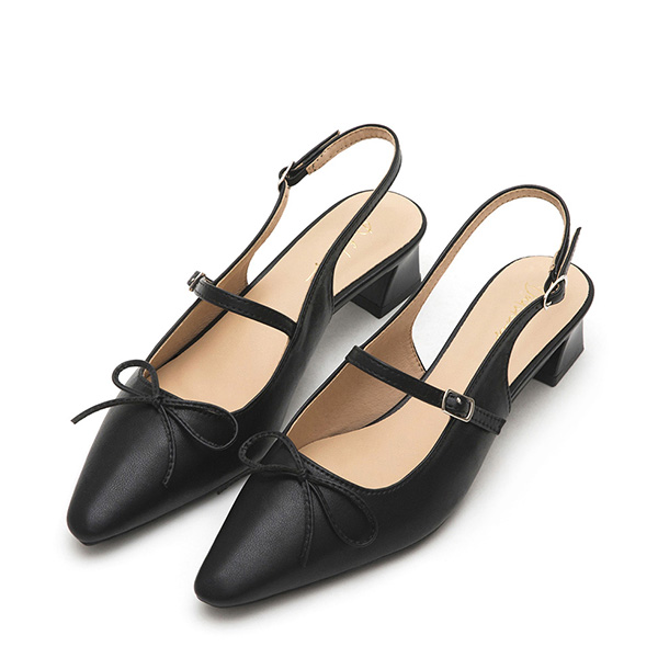 Bow Tie Pointed Toe Slingback Heels Black