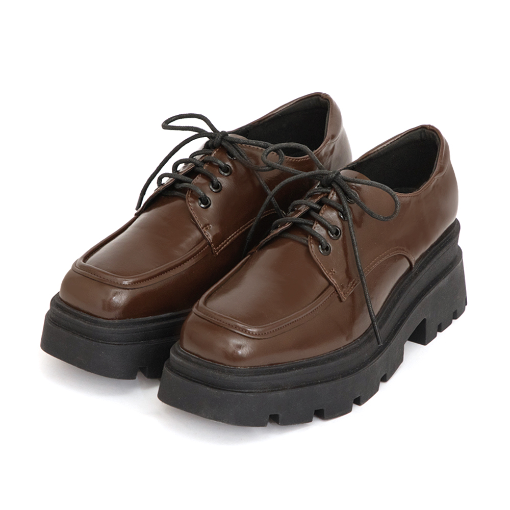 霸總風格方頭厚底鋸齒德比鞋 咖啡色