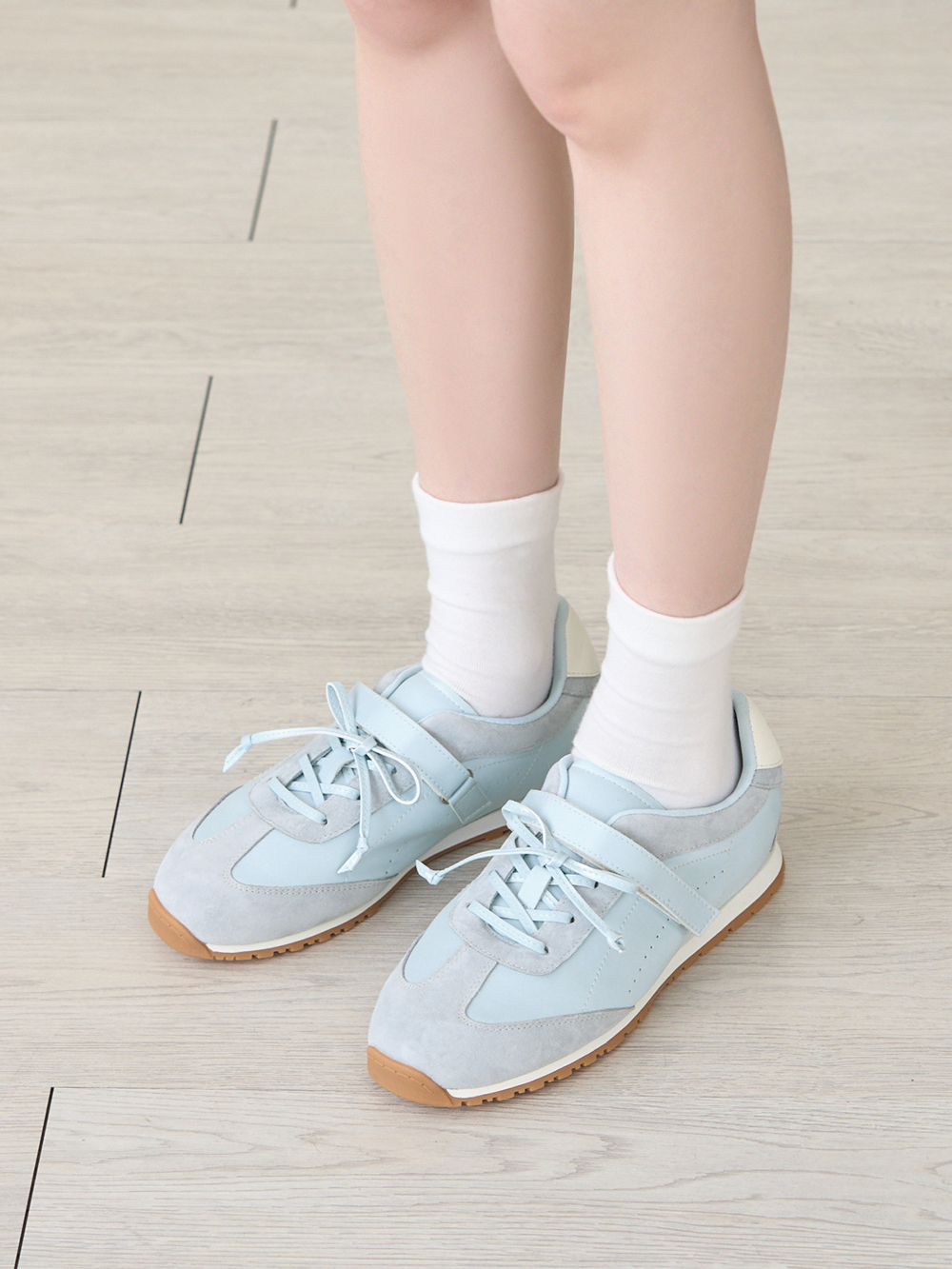 粉彩系列OK繃貼真皮休閒鞋 藍色