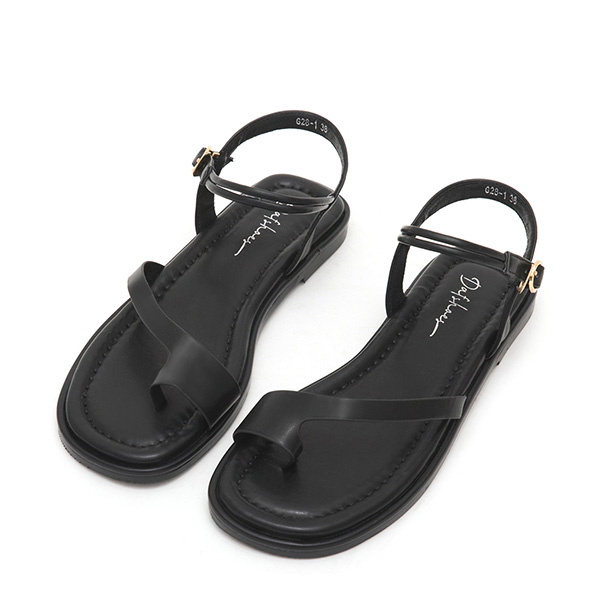 Chic Style Diagonal Strap Toe-Loop Flat Sandals Black