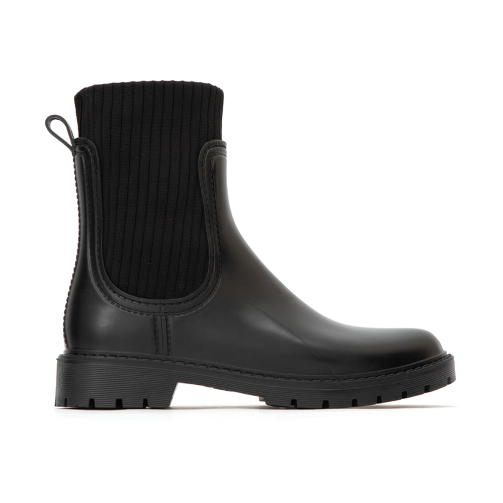 【機能鞋墊】針織拼接切爾西短筒雨靴 黑色