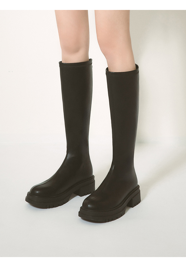 Plain Thick Sole Tall Boots Black