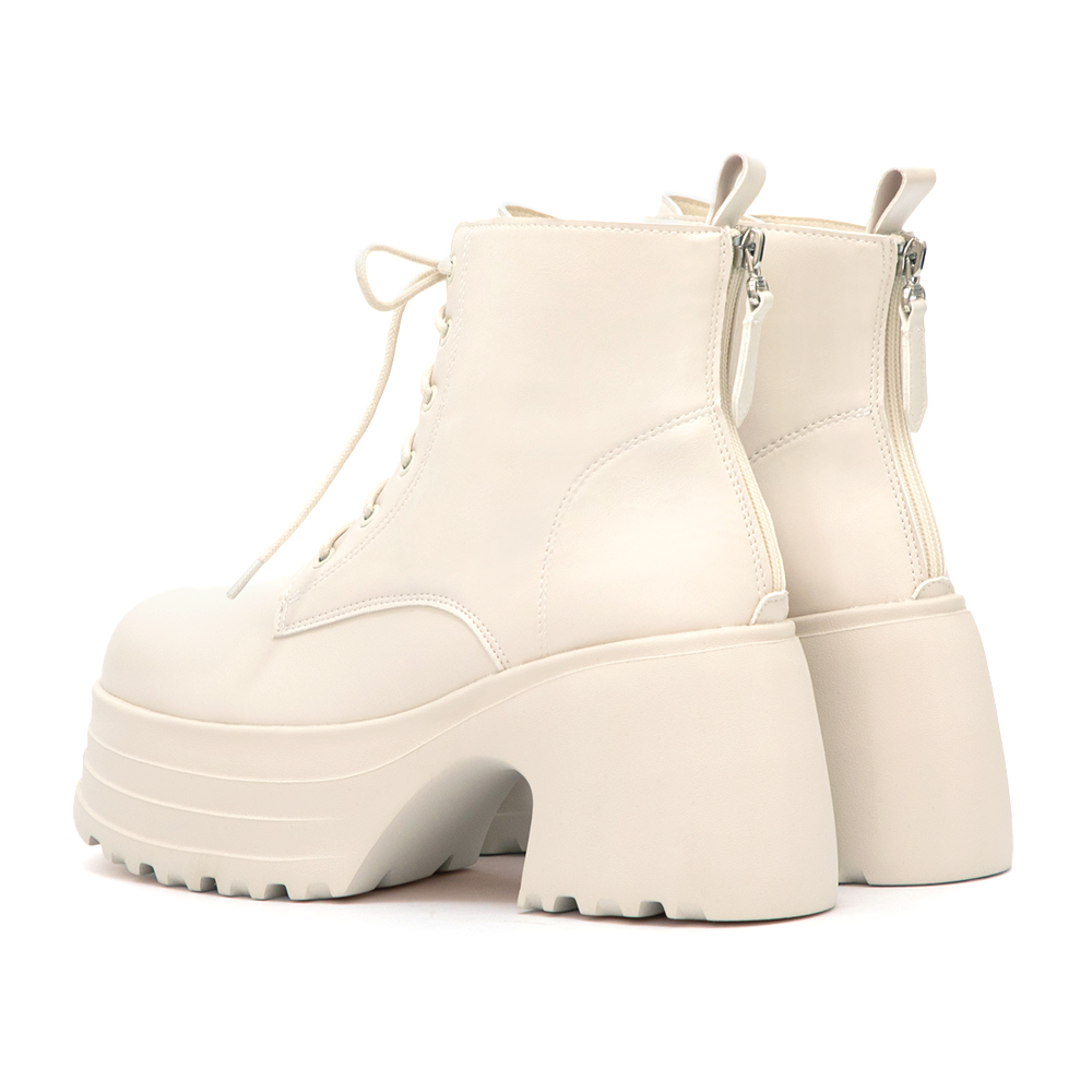舞力全開增高加厚底綁帶短靴 米白色