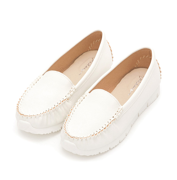 MIT Plain Platform Moccasins White